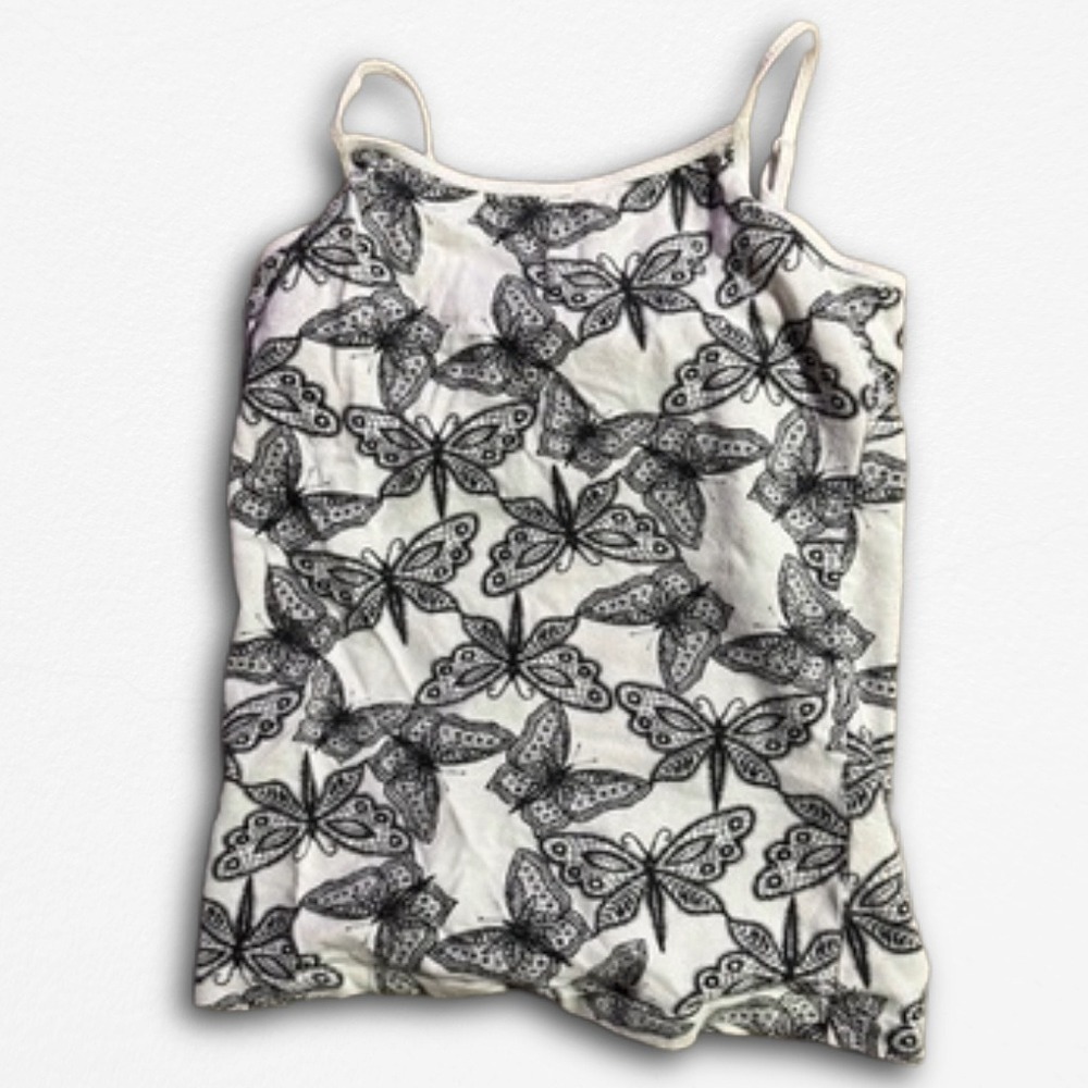 PS from Aeropostale Girls Butterfly Print Cami Tank Top White Black Size 8